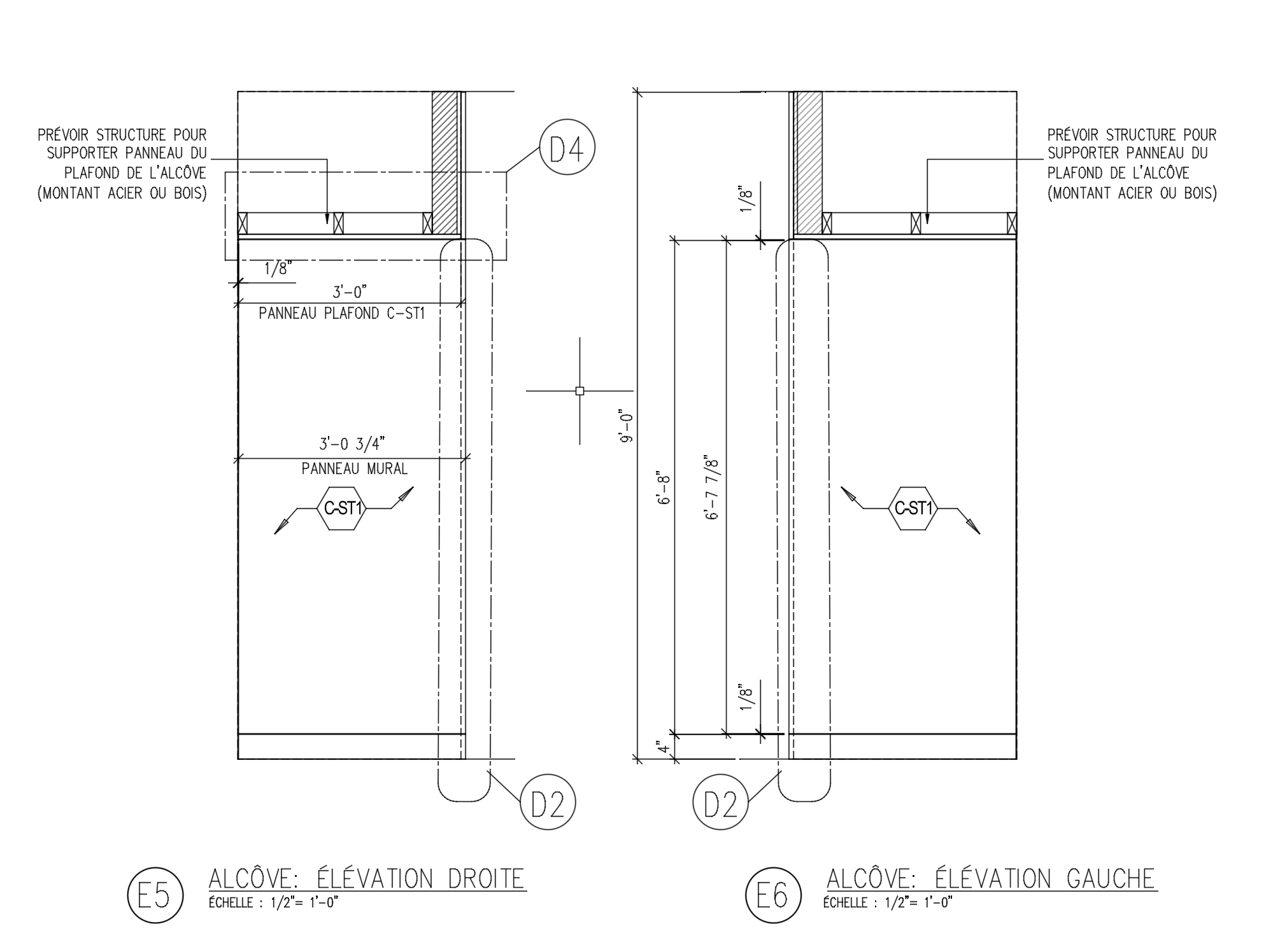 Alcove wall and ceiling panel elevations