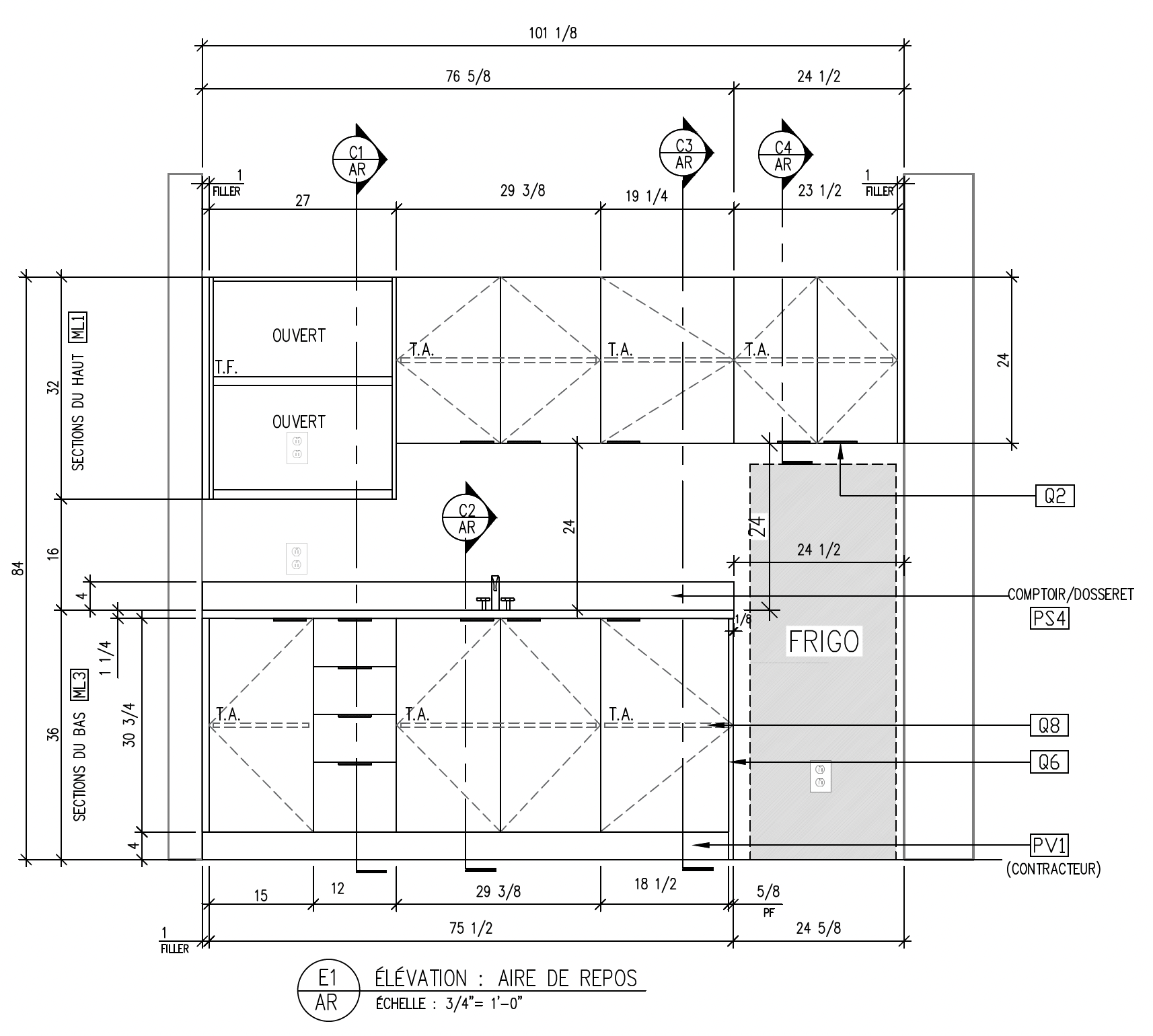 Custom millwork elevation for a rest area
